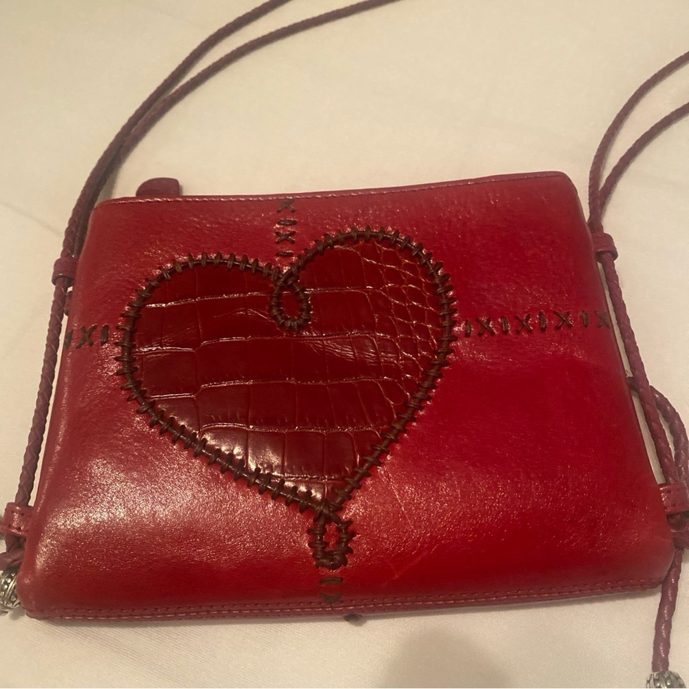 Brighton Red Leather Heart Crossbody Bag